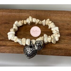 Cream Bracelet with Silver Heart Charm